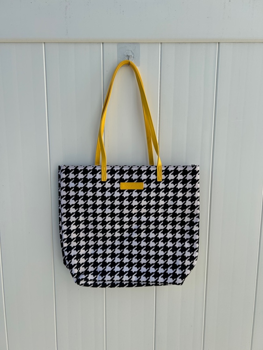 Vera Bradley Houndstooth Tote Yellow Shoulder Straps Hand Bag Carry All